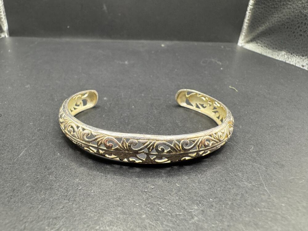 Vintage Thailand Sterling Silver 925 Ornate Filigree Cuff Bracelet Sz 6.25"